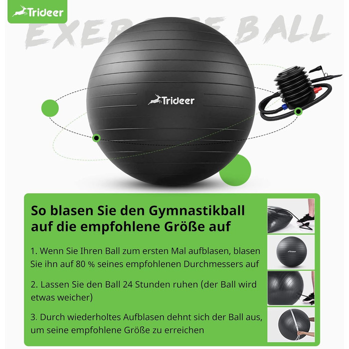 Товстий м'яч для вправ Trideer, м'яч Pezzi, м'яч для пілатесу проти розриву, 45-85 см Сидячий м'яч Офіс для рівноваги, йога як фітнес Дрібне обладнання та балансирне крісло в тренажерному залі Домашній офіс L (58-65см) чорний