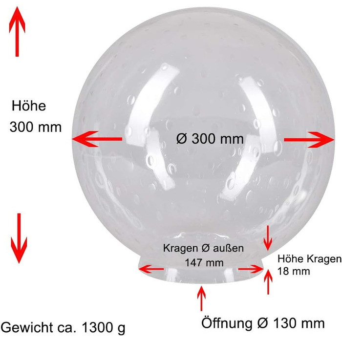 Сферичне скло Прозоре бульбашкове скло Ø 300 мм Лампове скло Скло E27 Змінне скло прозоре