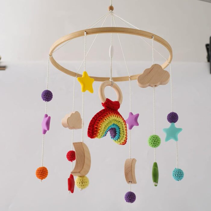 Мобільне дитяче ліжечко Baby Woods Rainbow Mobile Baby Wind Chime з фетровими кульками, хмарою та зіркою Мобільний дитячий кулон для ліжечка (веселка)