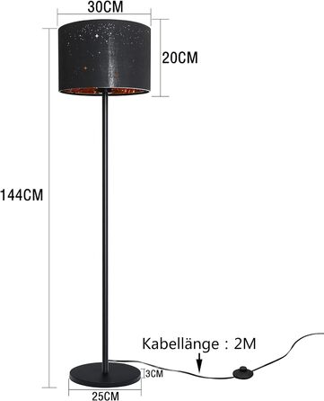 Торшер ZMH Вітальня Сучасний торшер - торшер з тканинного абажура в дизайні золотої зірки 144 см Торшер з ножним перемикачем і вилкою E27 для спальні Дитяча кімната Передпокій (чорний)