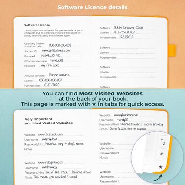 Книга організації адрес і паролів з алфавітними вкладками - Маленька книга паролів для входу в комп'ютер і веб-сайт, жовта, жовта, маленького розміру (10,5 х 14см)