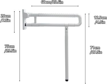 Складні поручні для туалету, опори для сидінь для ванної кімнати, двосторонні поручні для ванни, поручні для людей похилого віку, поручні з нержавіючої сталі (білий, 60 см/23,6 дюйма) 60 см/23,6 дюйма білий