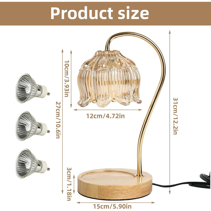 Лампа-грілка для свічок LZLUCKCOME, електрична лампа-грілка для свічок з таймером, воскова лампа з регулюванням яскравості з дерев'яною основою для кімнат, залів для йоги та ароматерапії