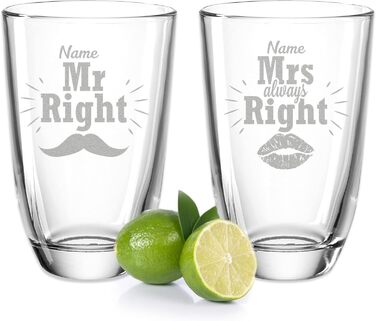 Набір з 2 келихів Montana GIN - Mr Right & Mrs Always Right з бажаними іменами - персоналізований подарунок для колег, хороших друзів та сім'ї - келихи GIN тонік GIN - подарунковий набір для вечірки