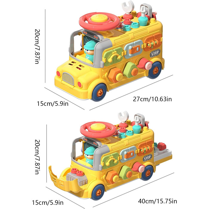 Сенсорна іграшка-кубик - розсувна головоломка у формі автобуса, сенсорна іграшка-кубик у формі автобуса для малюків іграшка для розвитку дрібної моторики у формі автобуса, активна іграшка-кубик для малюків