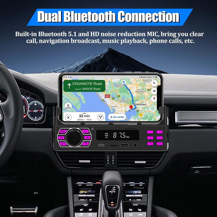 Автомобільна стереосистема 1 Din з Bluetooth MP3 APP Control/USB/FM/TF/AUX вхід - Автомобільне радіо з пультом дистанційного керування тримачем телефону