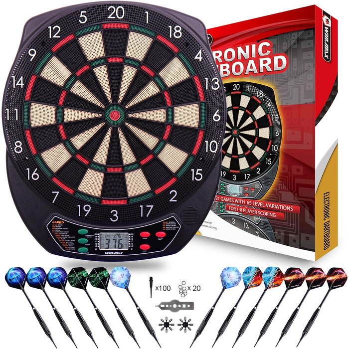 ВИГРАТИ. MAX Electronic Dartboard Професійний набір з 65 варіантів для 1-8 гравців з 12 дротиками 12 професійних польотів 100 наконечників стріл Аксесуари Класичний дизайн