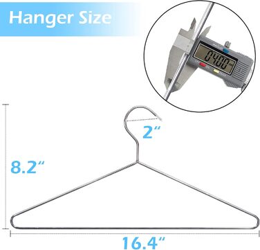 Металева вішалка для костюма товщиною 0,4 см Вішалка для куртки з нековзною поверхнею Важка вішалка з нержавіючої сталі для гардеробної пальто, одягу, сорочки, 41,6 см, 20 шт.