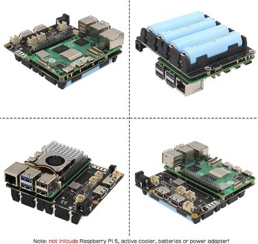 ДБЖ Geekworm Raspberry Pi 5 (X1202), 4-елементний ДБЖ на 18650 (макс. вихід 5,1 В 5 А) з широким входом 6-18 В Автоматичне ввімкнення Безпечне вимкнення Виявлення втрати потужності