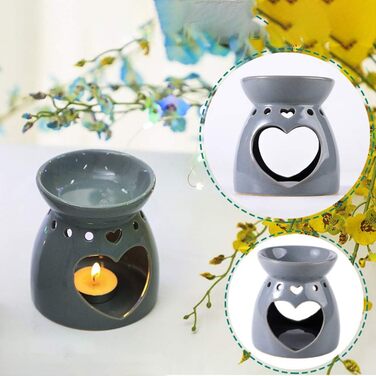 Керамічна ароматична лампа Ароматична лампа свічник, Love Hollow Wax Aroma Lamp Tea Light Holder Ароматична лампа, Декоративна керамічна ароматична лампа чайне світло для ароматерапії масла і ароматерапії воску прикраса кімнати (сірий)