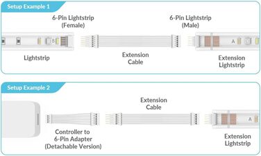 Подовжувач для Philips Hue Lightstrip Plus (150 мм, 5 шт., білий - MIKRO 6-контактний V4) (білий (Micro 6-pin) - V4, 1m - 2 шт.)