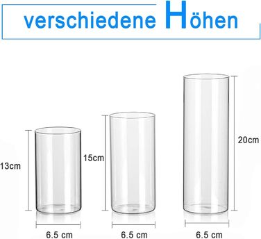 Скляні вази набір 15 шт. циліндр ваза скло для прикраси столу вази тюльпан ваза скляна ваза велика ваза підсвічник скляний циліндр набір весільні вази для квітів набір, 13/15/20см висота