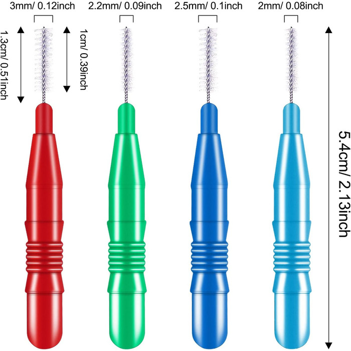 Міжзубна щітка Зубочистка Міжзубні щітки Головка Гігієна порожнини рота Зубні щітки Зубочистка Чистка зубів Інструмент для чищення зубів, червоний, синій, зелений, світло-синій, 100 шт.