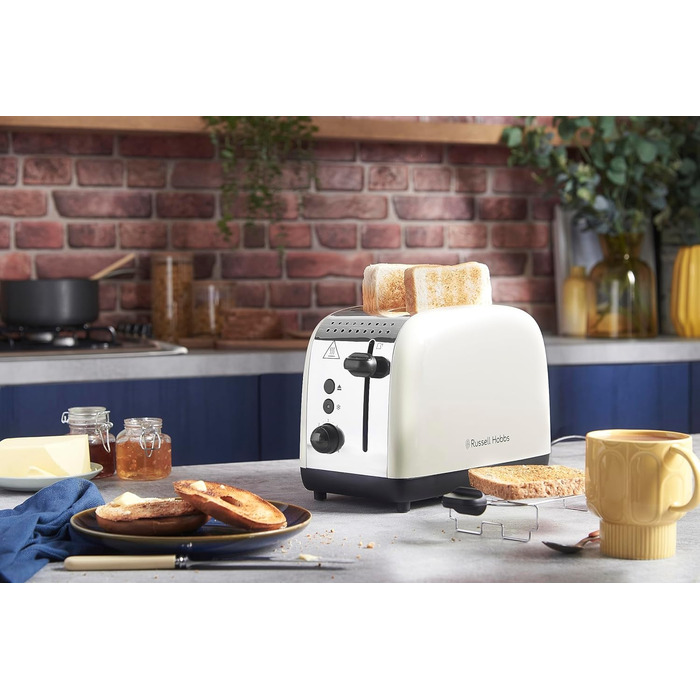 Тостер Russell Hobbs на 2 скибочки Colours Plus Stainless Steel Cream (надзвичайно широкі отвори для тостів, включаючи насадку для булочки, 6 рівнів підрум'янювання функція розморожування, функція lift & look, 1600 Вт) 26551-56 Тостер НОВИНКА