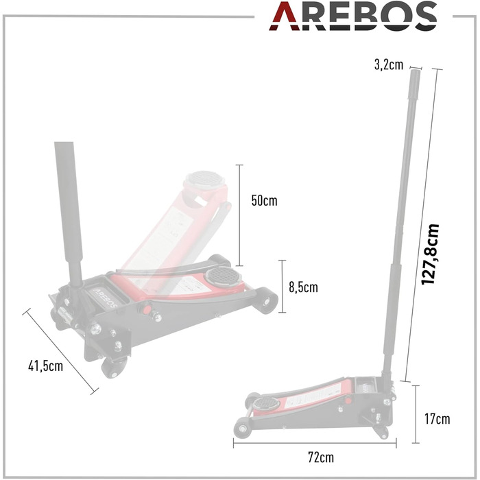 Гідравлічний домкрат Arebos 3T плоский Висота підкату 85-500 мм Подвійний поршень 3 видання Джек Джек Підставка для підйому Автомобіль Автомобіль Автомобіль