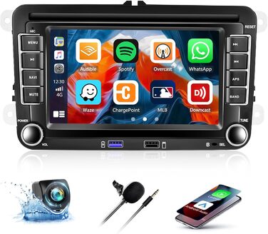 Автомобільна стереосистема CAMECHO Android 13 з Navi для VW Golf 5 Golf 6 Skoda Polo Passat Tiguan Touran, 7-дюймовий HD-екран з GPS WiFi Bluetooth FM Dual USB Mirror Link AUX-Inкамера заднього виду (P3 2 64 Gcarplay)