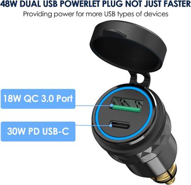 Адаптер роз'єму 30 Вт PD USB C для BMW Motorrad DIN Hella EU Plug PD & QC 3.0 USB-розетка Роз'єм Водонепроникний зарядний пристрій для прикурювача 12-24 В Караван Ducati Triumph Blue