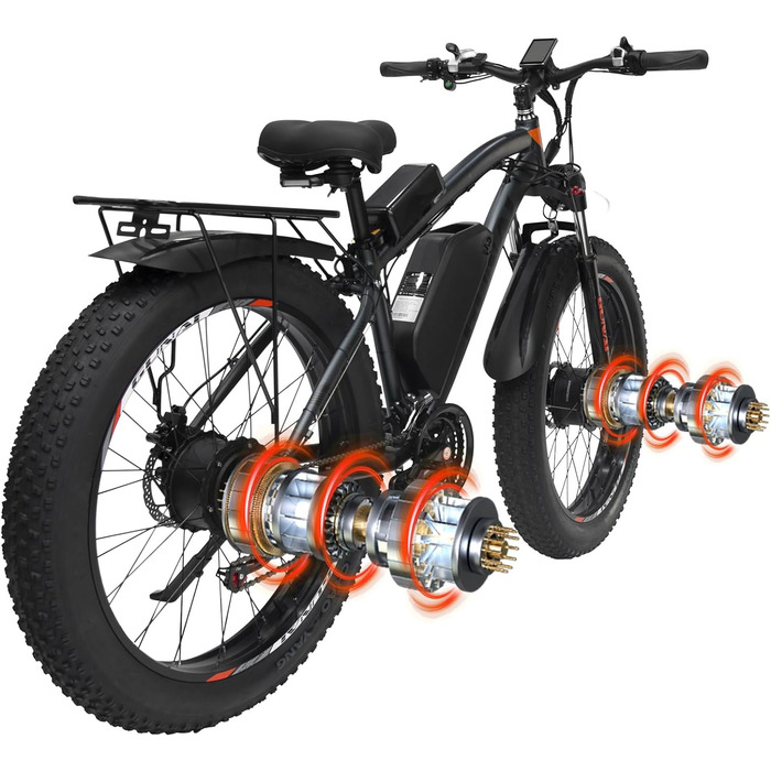 Гірський велосипед GUNAI Ebike, 26X4.0-дюймовий електронний велосипед E-Mountainbike E Bike, 21-швидкісний електричний велосипед з подвійним двигуном