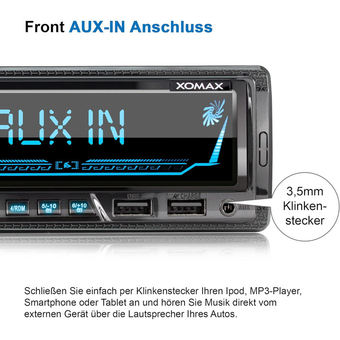 Автомобільна стереосистема XOMAX XM-R282 з FM RDS, гучний зв'язок Bluetooth, USB, SD, MP3, ID3, 2-й порт USB з функцією заряджання, AUX-IN, 1 DIN