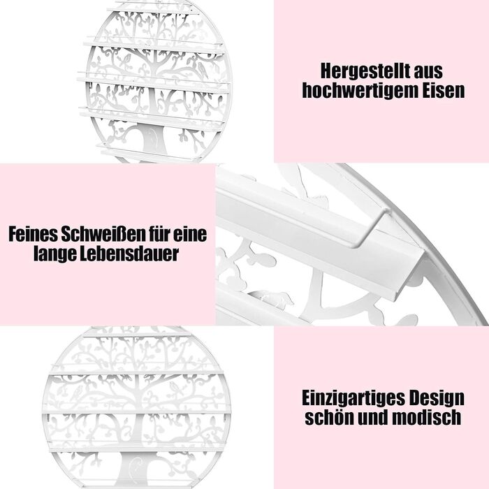Полиця для лаку для нігтів Настінна полиця, Металева підставка для лаку для нігтів, Органайзер для лаку для нігтів з 5 полицями, Підставка для губної помади, Органайзер для лаку для нігтів, Круглий для зберігання Ø 60 см (Білий), 4LIFE