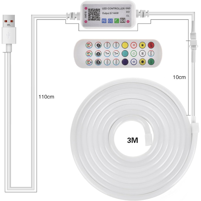 М RGB IC неонова світлодіодна стрічка, світлодіодна стрічка USB 5 В з дистанційним керуванням за допомогою програми, синхронізація музики, сегментована зміна кольору, розумна світлодіодна стрічка RGB для спальні Rgbic Neon 5v USB 3M, 3