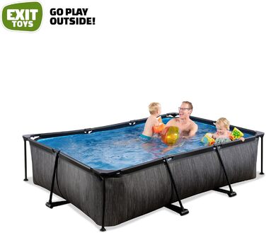 Басейн EXIT Toys Black Wood Pool - 300x200x65 см - Прямокутний, компактний каркасний басейн з картриджним фільтруючим насосом - Легкий доступ - Підходить для маленьких дітей - Міцний каркас - Унікальний дизайн - Чорний