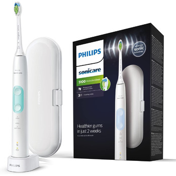 Електрична зубна щітка Philips Sonicare ProtectiveClean 5100 HX6857/28 звукова зубна щітка з 3 програмами чищення, контролем тиску, таймером і дорожнім футляром білий