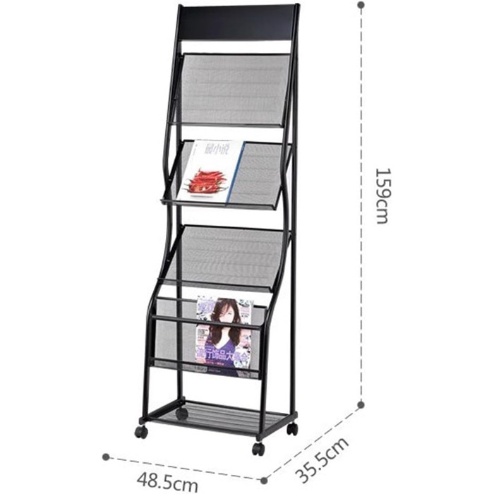 Сучасний окремо стоячий стелаж для журналів, тримач для журналів, підлоговий стелаж для брошур, стелаж для брошур на колесах, стелаж для журналів для виставок газет і товарів, окремо стоячий стелаж для журналів (білий)
