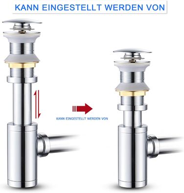 Сифон для пляшок для раковини у ванній кімнаті, сифон і висувний клапан Зливний набір без зливу переливної пробки, сифон для раковини, хромований універсальний сифон без переливного отвору - Латунний хром