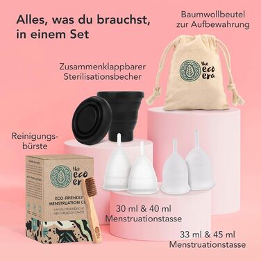 Набір менструальних чаш Eco Era 'Розмір SL', з 2 менструальними чашами (м'які та звичайні) розміру LS, чашкою для стерилізації, бавовняним мішечком та бамбуковою щіткою - набір з 6 предметів
