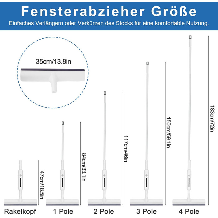 Віконний ракель FINEW Window Cleaner з накладками з мікрофібри, душовий ракель 3 в 1, телескопічний штанговий мийний матеріал для душових дверей, вікна автомобіля, скляних дверей, вікон (3 накладки для миття підлоги)