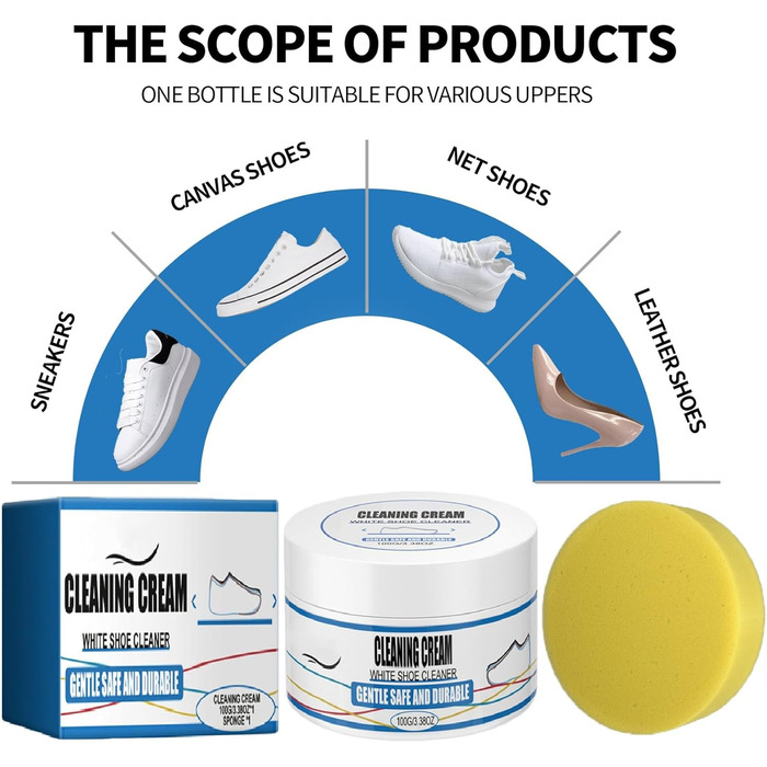 Новий багаторазовий багаторазовий крем для чищення білого взуття з губкою, очищувач для білого взуття, не потрібно прати, багатофункціональний крем для чищення та видалення плям 2 шт.