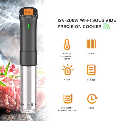 Вт, ISV-200W Sous Vide Cooker App Control, циркуляція 360, температура 0C-90C, 1000