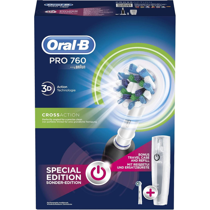 Електрична зубна щітка Braun Oral-B Pro 760 зі щіткою та дорожнім кейсом, чорна