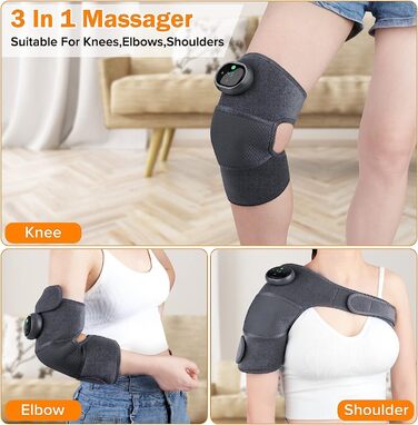 Масажер для колін Knee Warmer 3 В 1, колінний плечовий ліктьовий бандаж з 5 нагрівачами та 3 масажними, акумуляторний бандаж для колінного суглоба з підігрівом акумуляторного регульованого розміру для полегшення болю