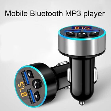 Портативний автомобільний приймач-передавач Bluetooth 5.0, універсальний адаптер Bluetooth MP3-плеєр, автомобільний бездротовий радіоадаптер Музичний плеєр Гучний зв'язок із зарядним пристроєм із двома портами USB, (чорний, одного розміру)