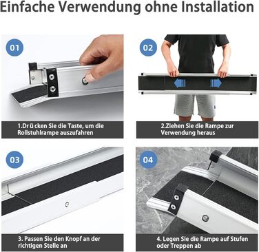 Телескопічний пандус для інвалідних візків 83,5-152 см, регульований регульований портативний алюмінієвий нековзний телескопічний пандус з вантажопідйомністю 272 кг для сходів, перешкод, сходинок будинку, в текстильній сумці, 5 футів-(83,5-152 см), 2 шт.