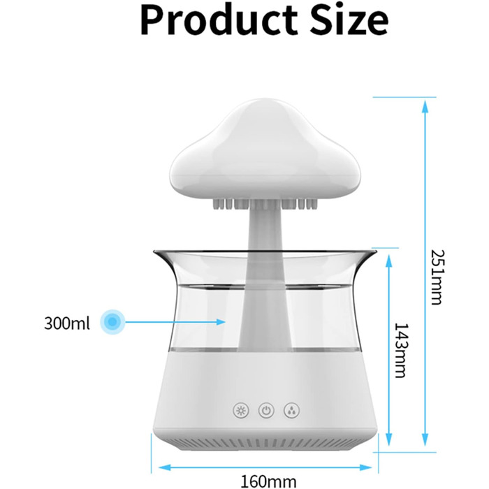 Зволожувач повітря дощова хмара, ароматерапевтичний дифузор для ефірних масел, настільний фонтанчик з мікрозволожувачем, для домашньої тумбочки, для сну, для розслаблення, для настрою (білий) Білий