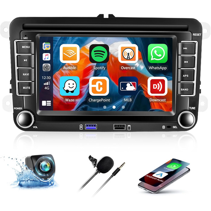 Автомобільна стереосистема CAMECHO Android 13 з Navi для VW Golf 5 Golf 6 Skoda Polo Passat Tiguan Touran, 7-дюймовий HD-екран з GPS WiFi Bluetooth FM Dual USB Mirror Link AUX-Inкамера заднього виду (P3 2 64 Gcarplay)