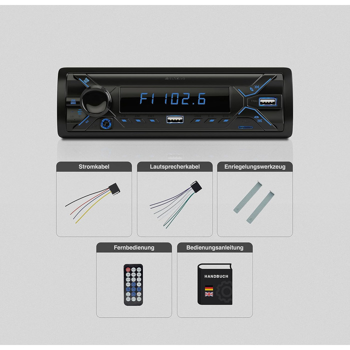 Універсальна автомагнітола 1 DIN з 2 USB-роз'ємами, MP3, RDS, ID3, RGB, AUX, SD слот для карти, функція гучного зв'язку, пульт дистанційного керування, 895M