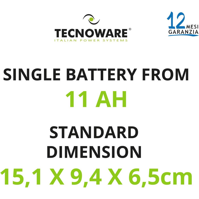 Змінна батарея Tecnoware для безперебійного аварійного живлення (ДБЖ), систем відеоспостереження та сигналізації - 12 В ємністю 5 Ач Роз'єм Faston 6,3 мм - розміри 9 x 10 x 7 см (11AH)