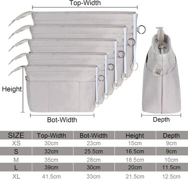 Організатор для сумочки з брелоком для сумочки водонепроникний, внутрішні кишені для сумочки, органайзер для косметики на блискавці сірий -XS Сірий XS