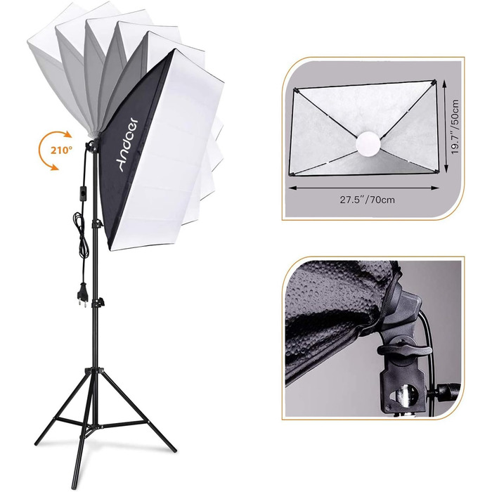 Набір освітлення Andoer Photo Studio Softbox 2 упаковки, софтбокс 50x70 см 85 Вт 2800-5700K двоколірний світлодіодний безперервний світильник з можливістю затемнення з дистанційним керуванням і світловою підставкою для студійної портретної предметної зйом