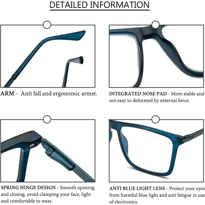 Окуляри для читання KoKoBin Anti-Blue Light для чоловіків і жінок Фільтр синього світла Компютерна допомога в читанні Пружинні петлі Металеві повні окуляри (упаковка 2, 2,5, діоптрій)