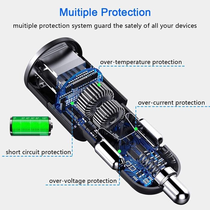 Автомобільний зарядний пристрій 4 в 1 PD 3.0 Прикурювач USB-дистриб'ютор Автомобільний зарядний пристрій 12 В 168 Вт Швидка зарядка Міні-USB-адаптер Роз'єм для iPhone 15 14 13 12 11 8 Samsung S24 S23 Huawei GPS відеореєстратор Чорний