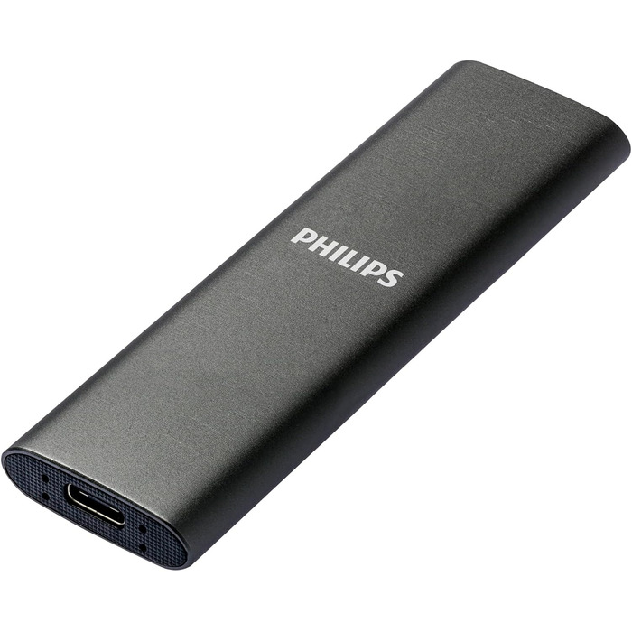 Зовнішній портативний SSD-накопичувач Philips на 250 ГБ - ультратонкий SATA Ultra Speed USB-C, швидкість читання до 540 МБ/с, алюміній