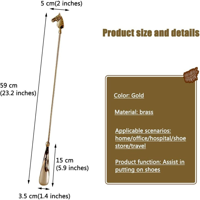 Допоміжна палиця для взуття для вагітних, класичний розкішний ріжок для взуття з довгою ручкою, креативний підйомник взуття у формі кінської голови, не потрібно турбуватися про золотий ріжок для взуття Messi