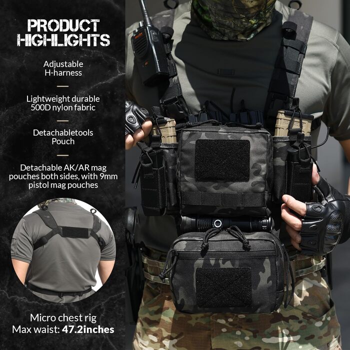 Пейнтбольний тактичний жилет Molle Micro Fight Plate Carrier, регульований, зі знімними модулями та підсумком для магазинів 5.56/7.62 9мм BKCP