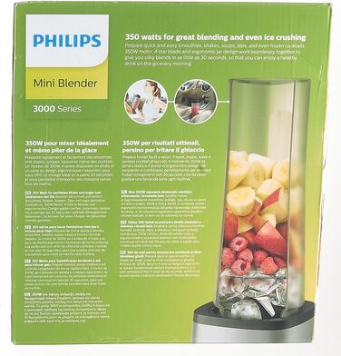 Міні-блендер Philips Daily Collection - 350 Вт, компактний дизайн, дві швидкості, мобільна пляшка для води, можна мити в посудомийній машині, сірий (HR2600/80)