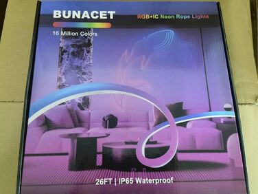 Неонова світлодіодна стрічка BUNACET 8 м, неонова світлодіодна стрічка RGBIC 24 В, водонепроникна неонова стрічка IP65 864 світлодіоди, гнучка світлодіодна стрічка своїми руками з пультом дистанційного керування та джерелом живлення, силіконова світлова с